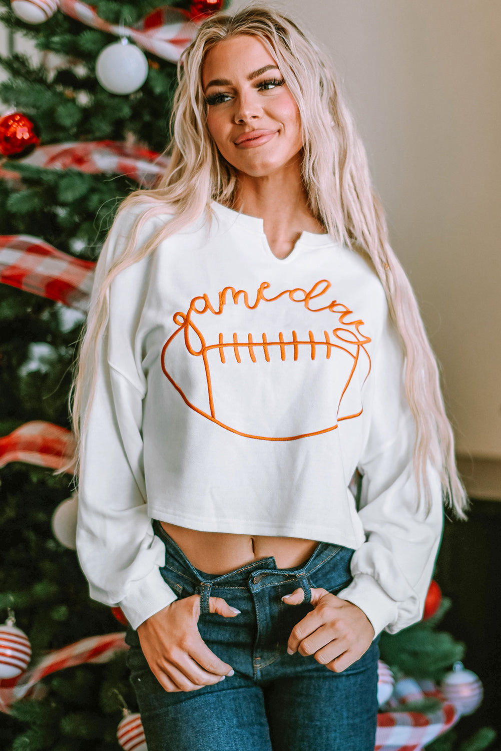Orange Game Day Lettering Notched Neck Sweatshirt