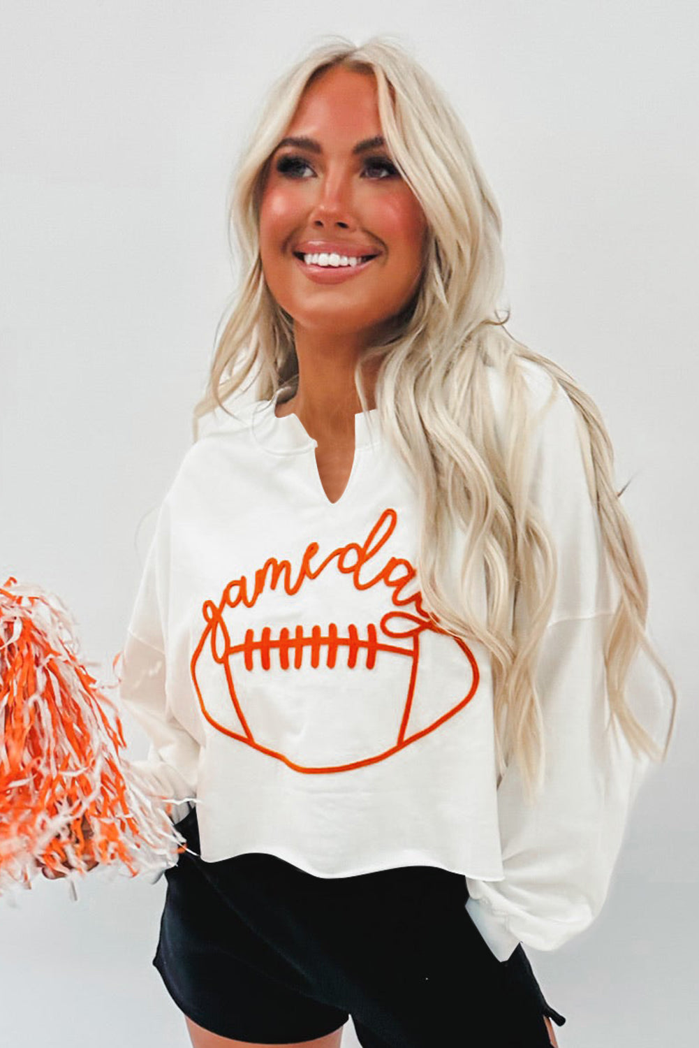 Orange Game Day Lettering Notched Neck Sweatshirt