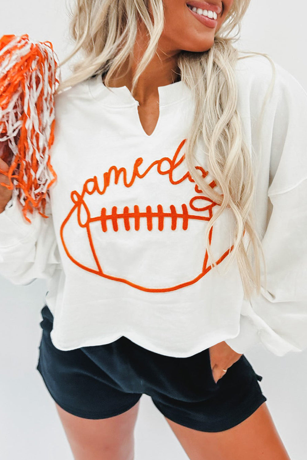 Orange Game Day Lettering Notched Neck Sweatshirt