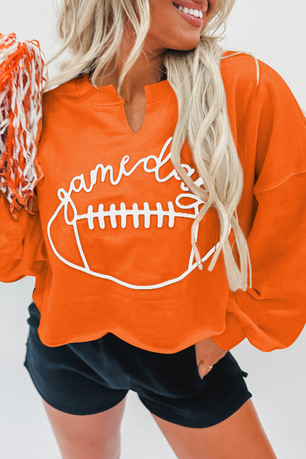 Orange Game Day Lettering Notched Neck Sweatshirt