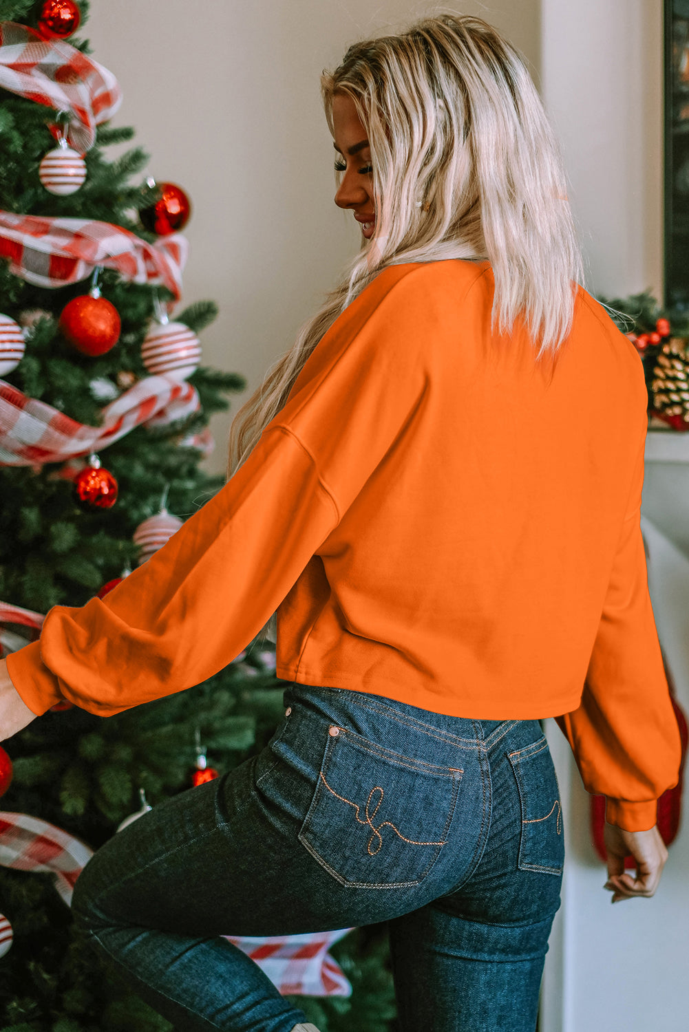 Orange Game Day Lettering Notched Neck Sweatshirt