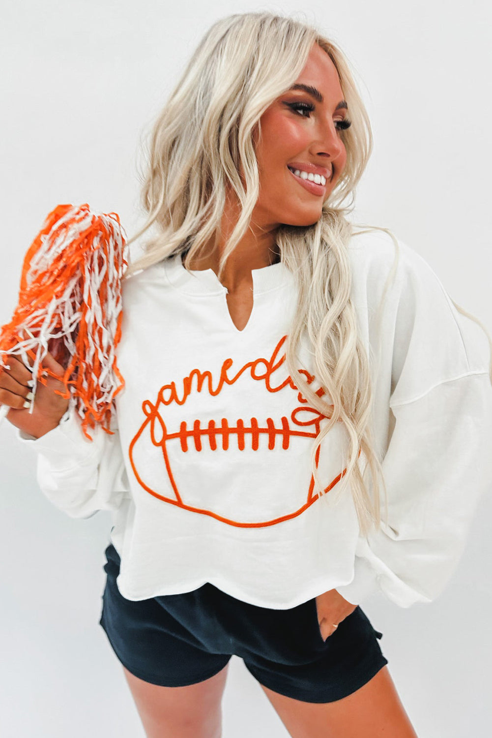 Orange Game Day Lettering Notched Neck Sweatshirt