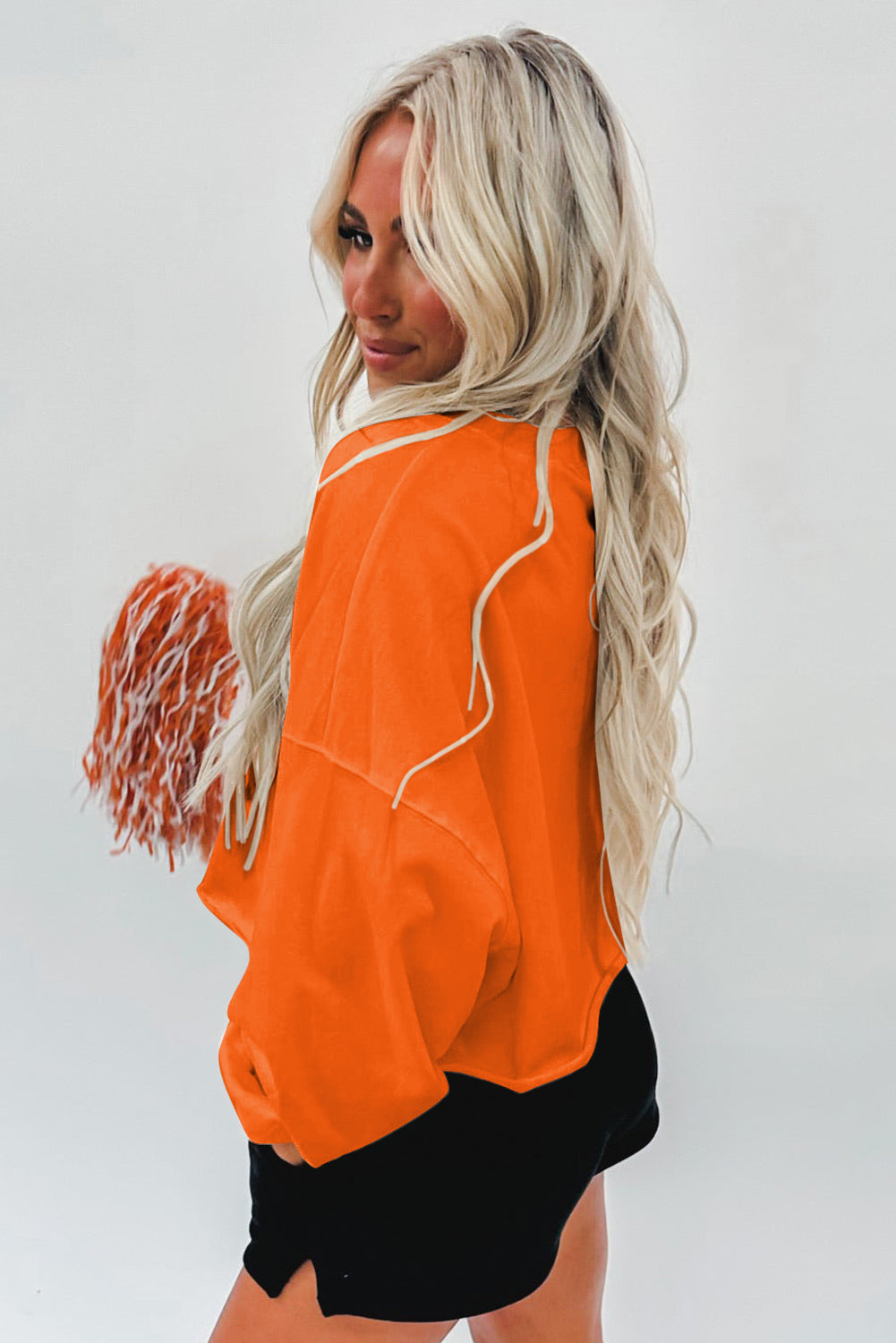 Orange Game Day Lettering Notched Neck Sweatshirt