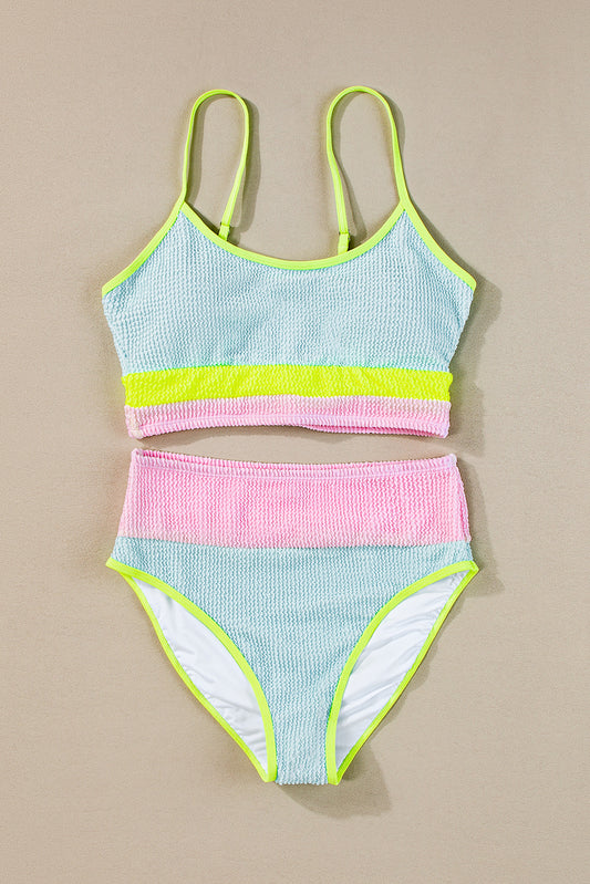 Bonbon Color Block High Waisted Sexy Bikini Set