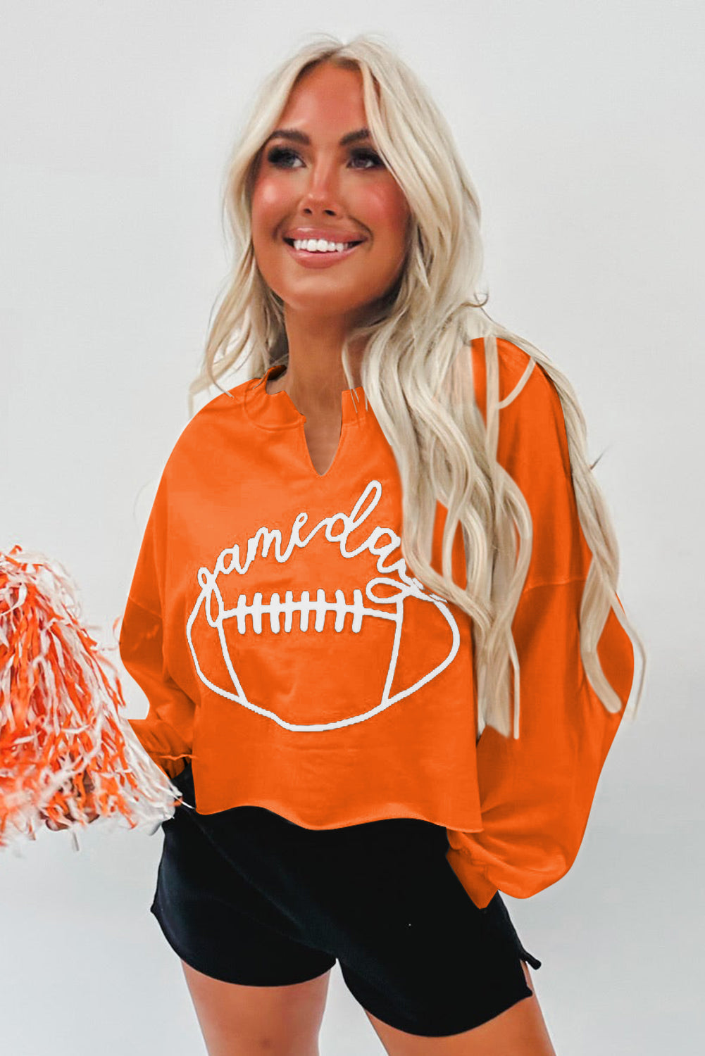 Orange Game Day Lettering Notched Neck Sweatshirt