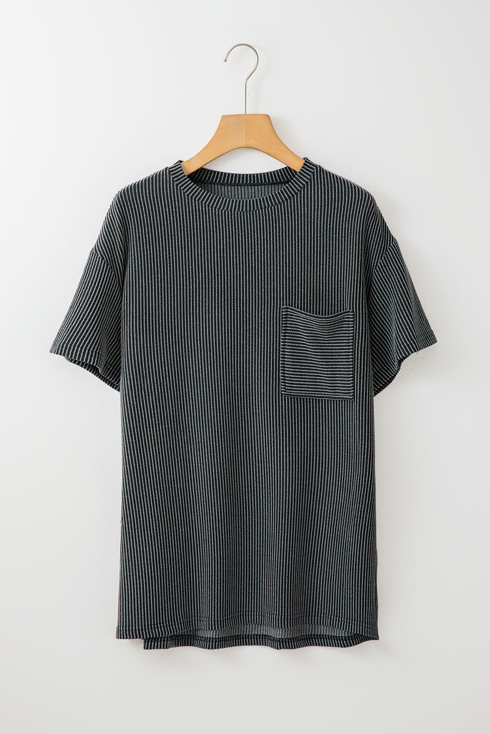 Pink Corded Knit Pocketed Loose Fit T Shirt